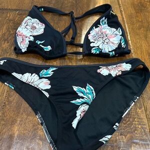 Roxy Floral Black Bikini Set Medium